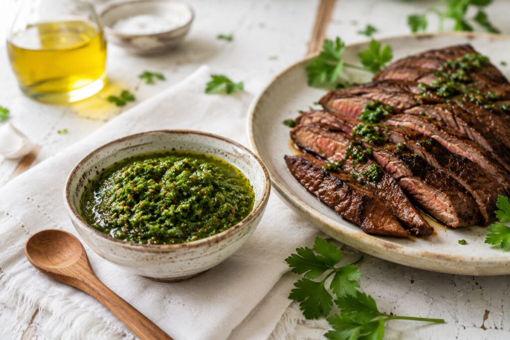 chimichurri sauce served